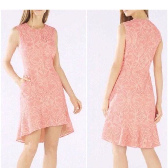 Bcbg Maxazria Chic lace Sleeveless High Low Dress in Coral, US4 - Picture 2 of 11